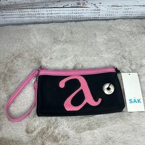 The Sak Wristlet Black with Pink Initial Letter "a"